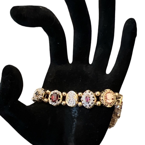 VINTAGE 14K YELLOW GOLD SLIDE BRACELET, GEMSTONES, GOLD BALL AND CHAIN SPACERS - Picture 9 of 17